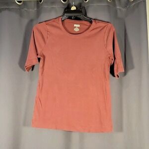 Duluth Trading Women's M Burgundy Cotton Knit Solid Crew Elbow Sleeve T-Shirt